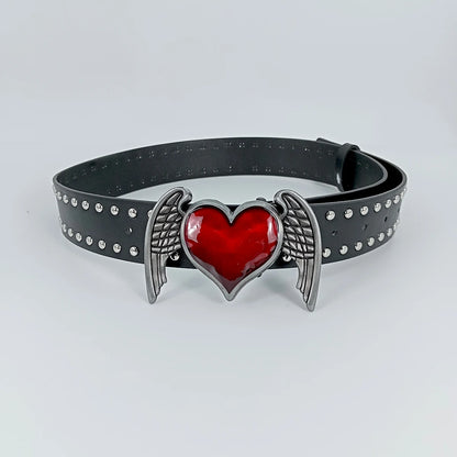 Unisex Goth Jeans Belt - Y2K Fashion Red Heart Rivet Punk Accessory - ZOOMNSTORE