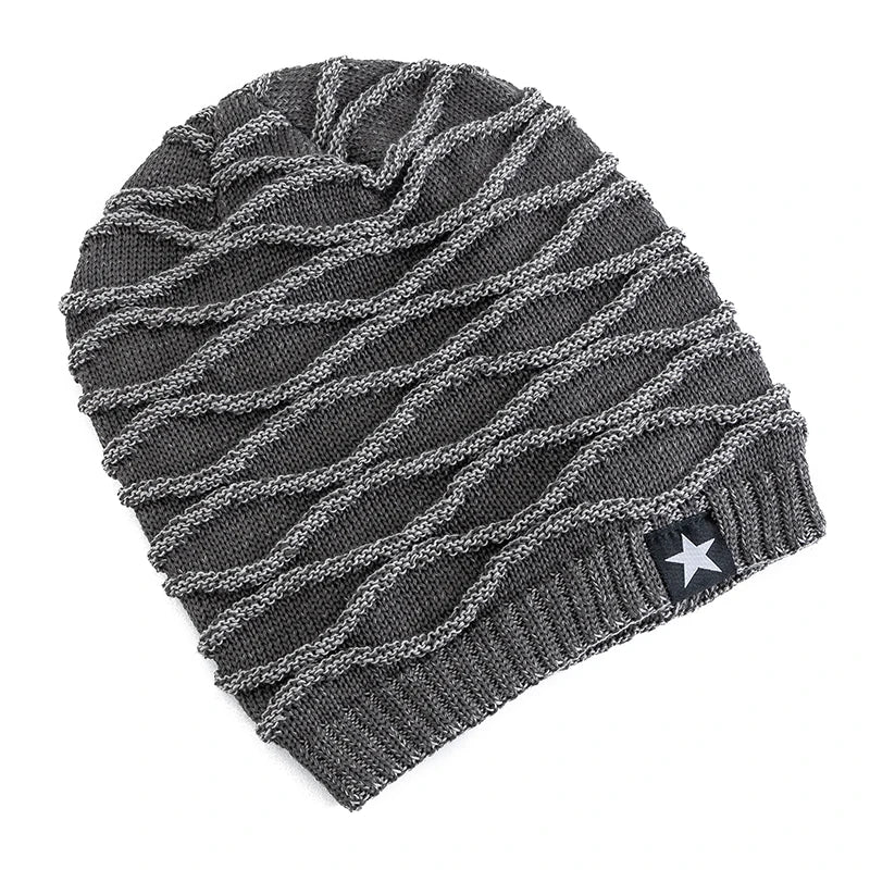 Unisex Winter Beanie – Slouchy Fur Lined Knit Cap with Five-Pointed Star Design - ZOOMNSTORE