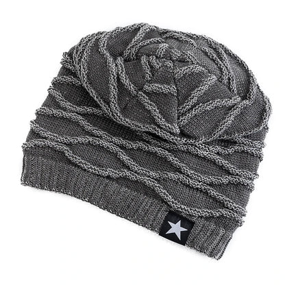 Unisex Winter Beanie – Slouchy Fur Lined Knit Cap with Five-Pointed Star Design - ZOOMNSTORE