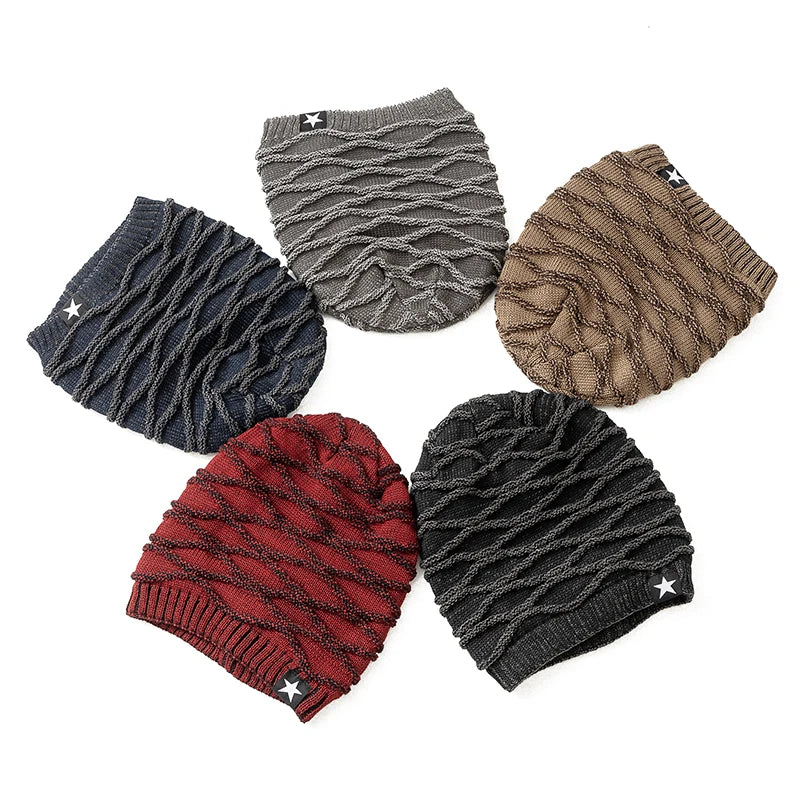 Unisex Winter Beanie – Slouchy Fur Lined Knit Cap with Five-Pointed Star Design - ZOOMNSTORE