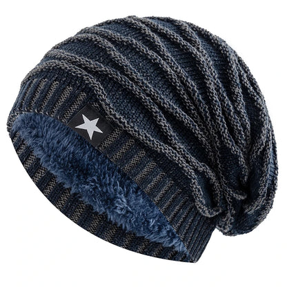 Unisex Winter Beanie – Slouchy Fur Lined Knit Cap with Five-Pointed Star Design - ZOOMNSTORE