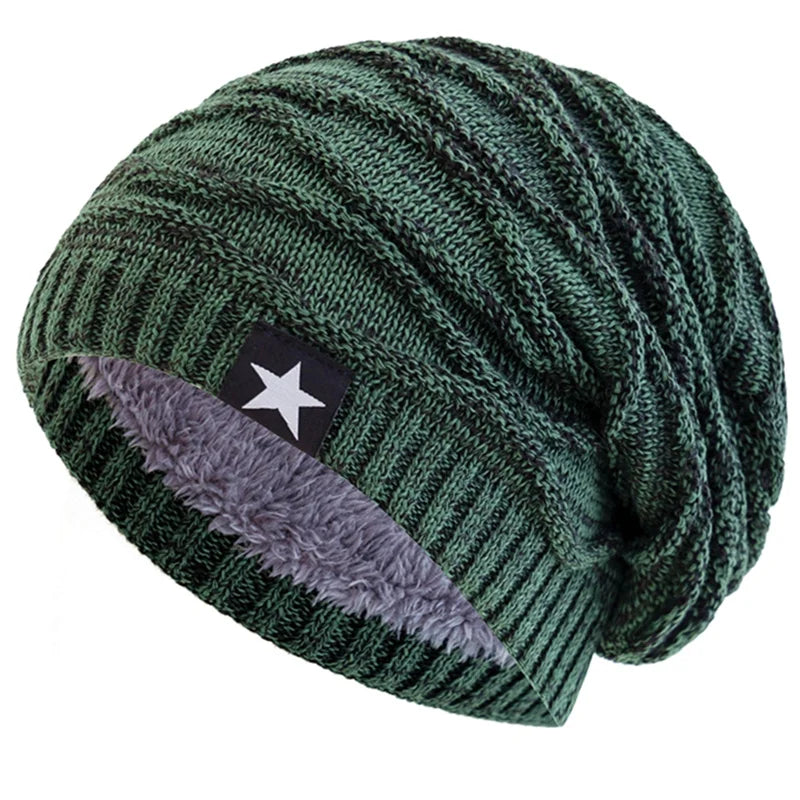 Unisex Winter Beanie – Slouchy Fur Lined Knit Cap with Five-Pointed Star Design - ZOOMNSTORE