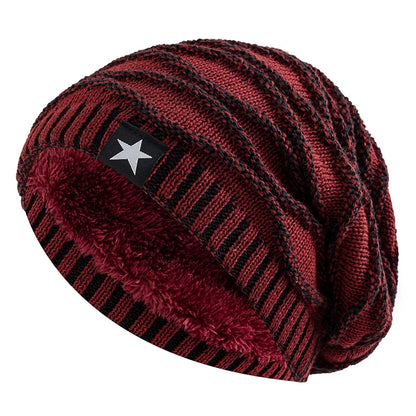 Unisex Winter Beanie – Slouchy Fur Lined Knit Cap with Five-Pointed Star Design - ZOOMNSTORE