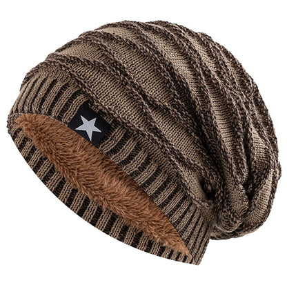 Unisex Winter Beanie – Slouchy Fur Lined Knit Cap with Five-Pointed Star Design - ZOOMNSTORE