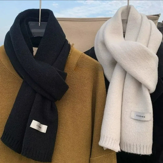 Unisex Winter Thermal Knitted Scarf - Warm Solid Color Neck Wrap - ZOOMNSTORE