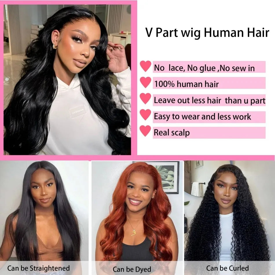 V Part Wigs - 100% Human Hair Body Wave Wig With 5x5 HD Lace Closure & Clip In Half Wig - ZOOMNSTORE