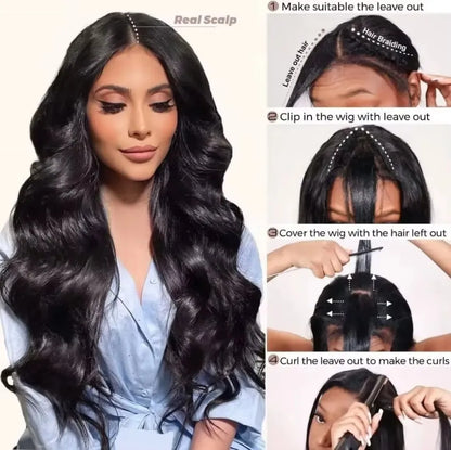 V Part Wigs - 100% Human Hair Body Wave Wig With 5x5 HD Lace Closure & Clip In Half Wig - ZOOMNSTORE