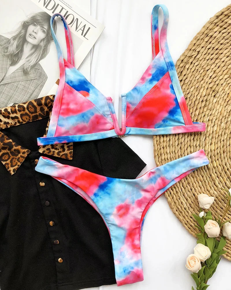V Shaped Thong Bikini - Denim Two Piece Bikini Set With Push Up Bathing Suit - ZOOMNSTORE
