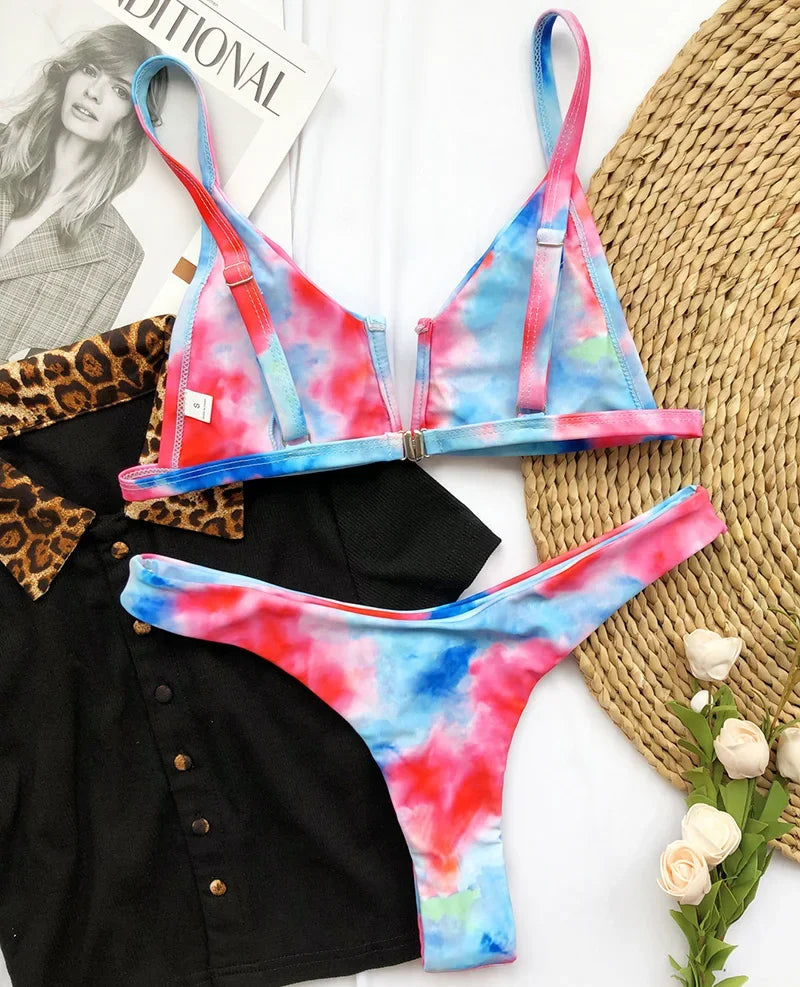 V Shaped Thong Bikini - Denim Two Piece Bikini Set With Push Up Bathing Suit - ZOOMNSTORE