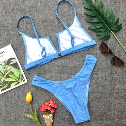 V Shaped Thong Bikini - Denim Two Piece Bikini Set With Push Up Bathing Suit - ZOOMNSTORE