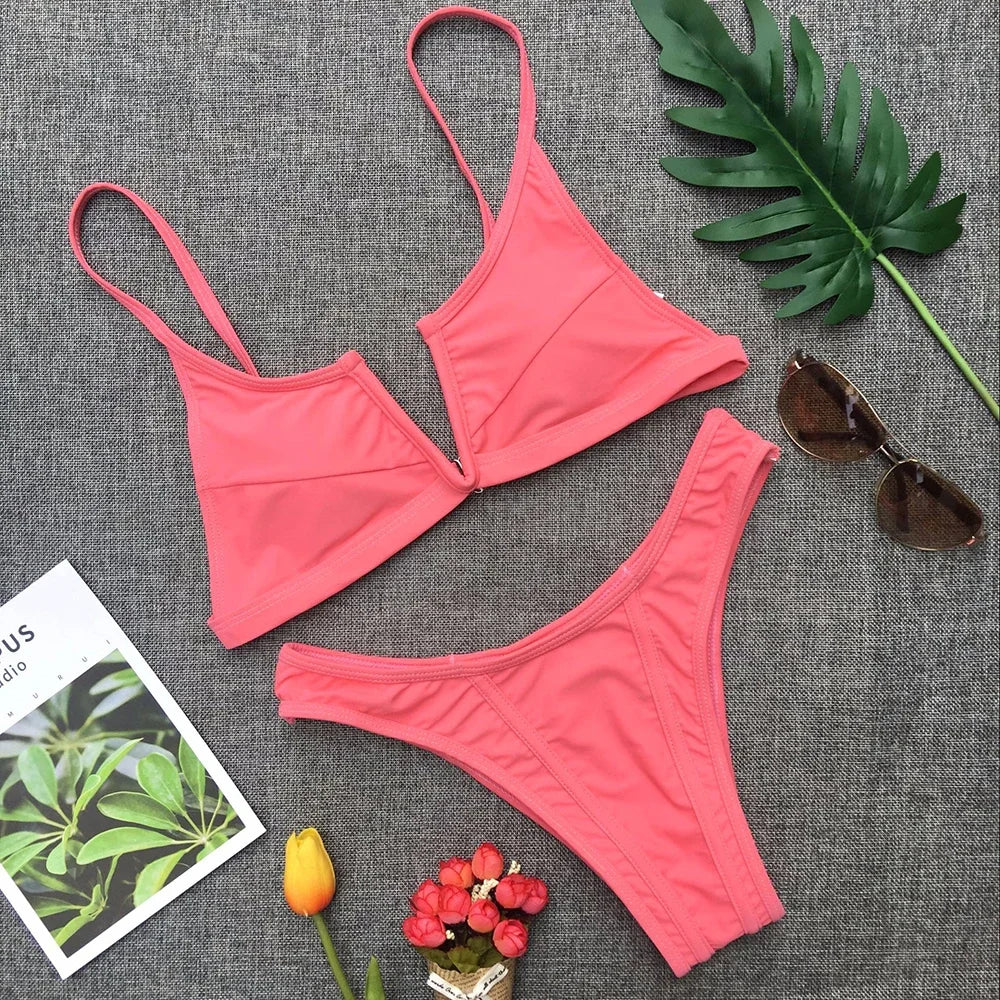 V Shaped Thong Bikini - Denim Two Piece Bikini Set With Push Up Bathing Suit - ZOOMNSTORE