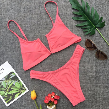 V Shaped Thong Bikini - Denim Two Piece Bikini Set With Push Up Bathing Suit - ZOOMNSTORE