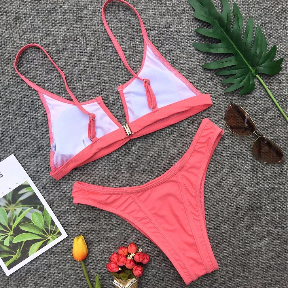 V Shaped Thong Bikini - Denim Two Piece Bikini Set With Push Up Bathing Suit - ZOOMNSTORE