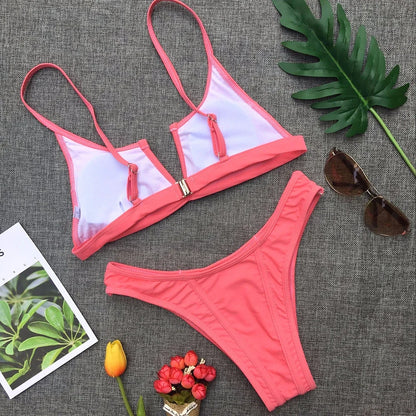 V Shaped Thong Bikini - Denim Two Piece Bikini Set With Push Up Bathing Suit - ZOOMNSTORE
