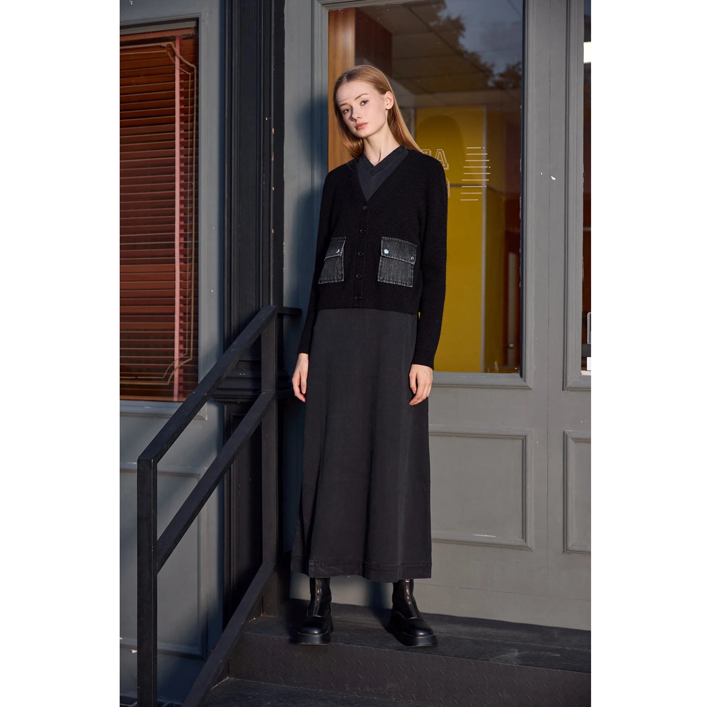 V-neck Denim Dress  Knitting Cardigan - Womens AutumnWinter Modal Shirt - ZOOMNSTORE