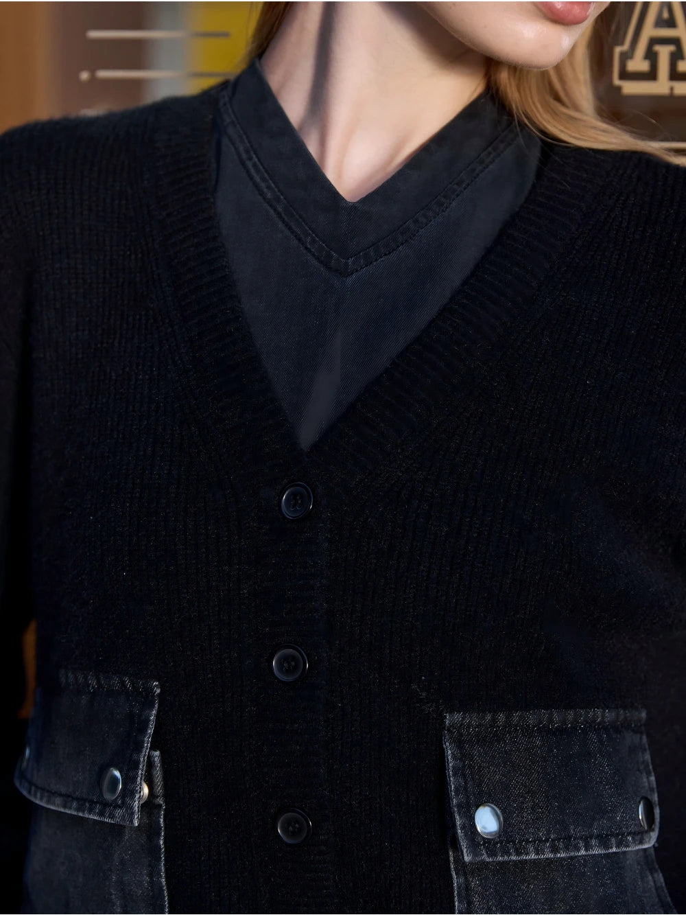 V-neck Denim Dress  Knitting Cardigan - Womens AutumnWinter Modal Shirt - ZOOMNSTORE