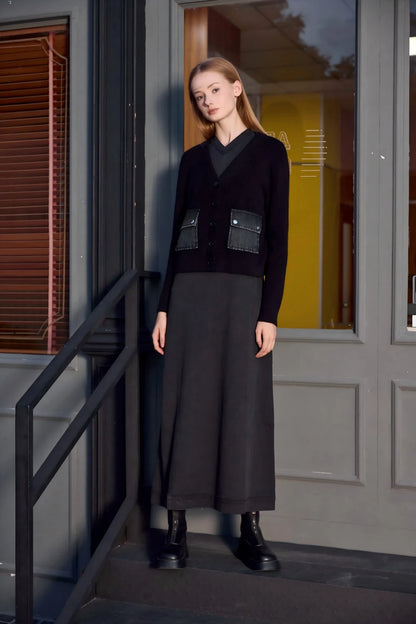 V-neck Denim Dress  Knitting Cardigan - Womens AutumnWinter Modal Shirt - ZOOMNSTORE