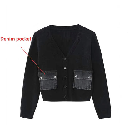 V-neck Denim Dress  Knitting Cardigan - Womens AutumnWinter Modal Shirt - ZOOMNSTORE