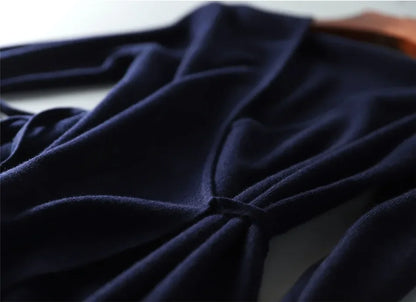 V-neck Wrap Sweater Dress - Elegant Knitted Womens Dress for Autumn Winter - ZOOMNSTORE