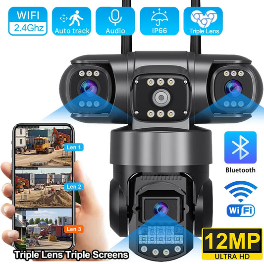 V380 Pro 12MP 6K Outdoor WiFi IP Camera - Triple Lens Waterproof Security CCTV with Night Vision - ZOOMNSTORE