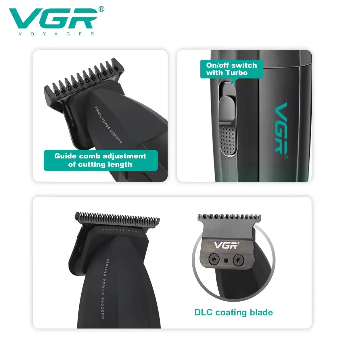 VGR 0mm Metal Electric Hair  Beard Trimmer - Rechargeable Clipper for Men - ZOOMNSTORE