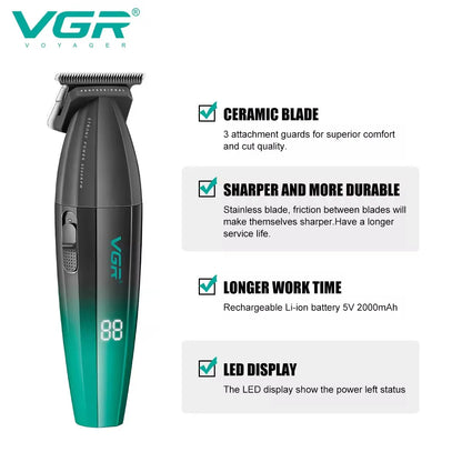VGR 0mm Metal Electric Hair  Beard Trimmer - Rechargeable Clipper for Men - ZOOMNSTORE