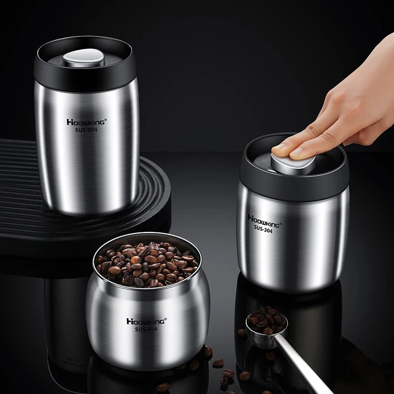 Vacuum sealed tank Coffee bean storage tank Household 304 stainless steel food storage Jars moisture-proof sealed container - ZOOMNSTORE