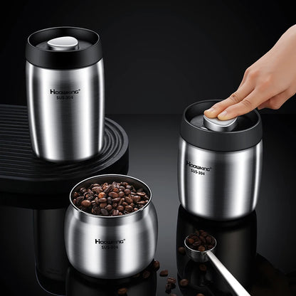 Vacuum sealed tank Coffee bean storage tank Household 304 stainless steel food storage Jars moisture-proof sealed container - ZOOMNSTORE