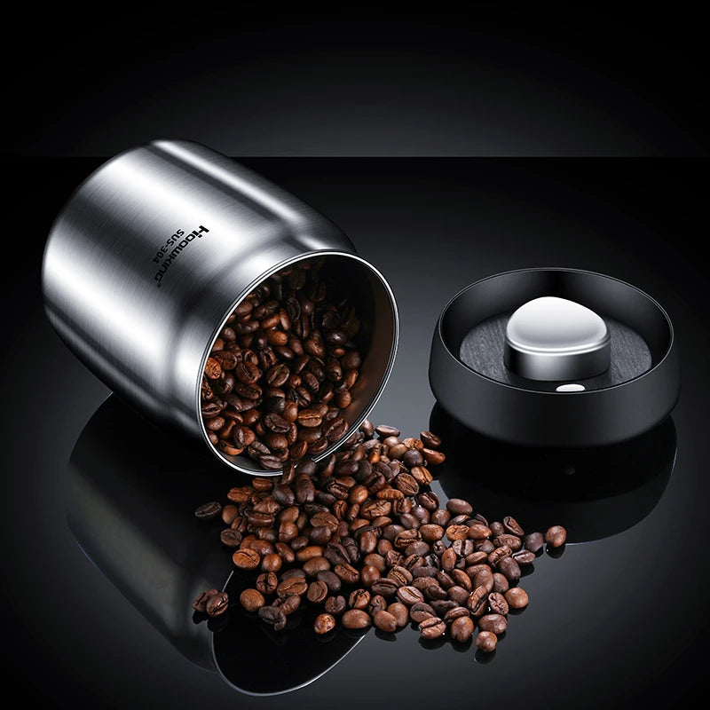 Vacuum sealed tank Coffee bean storage tank Household 304 stainless steel food storage Jars moisture-proof sealed container - ZOOMNSTORE