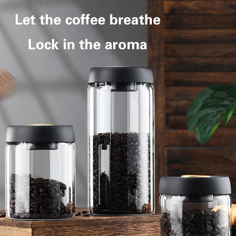 Vacuum Sealed Coffee Jar - Airtight Glass Container For Coffee Bean Storage - ZOOMNSTORE