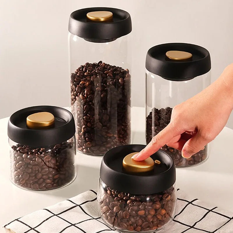 Coffee beans vacuum sealed jar transparent glass food storage jar household moisture-proof airtight container Coffee Storage - ZOOMNSTORE