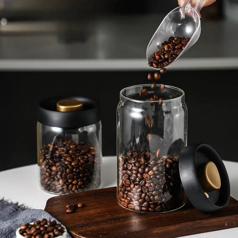 Coffee beans vacuum sealed jar transparent glass food storage jar household moisture-proof airtight container Coffee Storage - ZOOMNSTORE