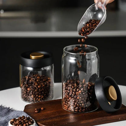 Coffee beans vacuum sealed jar transparent glass food storage jar household moisture-proof airtight container Coffee Storage - ZOOMNSTORE