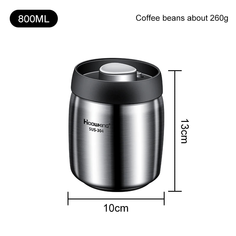 Vacuum sealed tank Coffee bean storage tank Household 304 stainless steel food storage Jars moisture-proof sealed container - ZOOMNSTORE