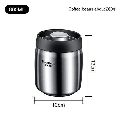 Vacuum sealed tank Coffee bean storage tank Household 304 stainless steel food storage Jars moisture-proof sealed container - ZOOMNSTORE