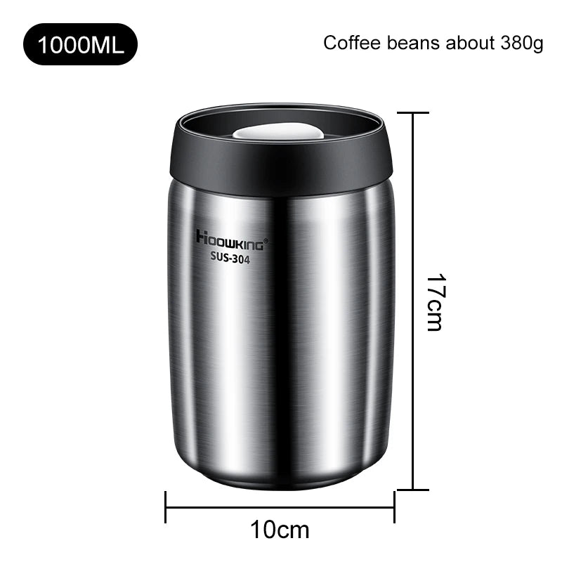 Vacuum sealed tank Coffee bean storage tank Household 304 stainless steel food storage Jars moisture-proof sealed container - ZOOMNSTORE