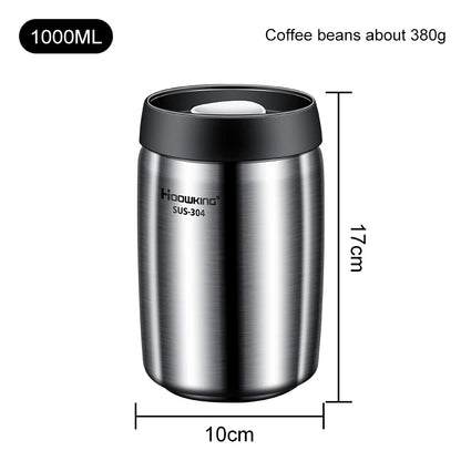 Vacuum sealed tank Coffee bean storage tank Household 304 stainless steel food storage Jars moisture-proof sealed container - ZOOMNSTORE