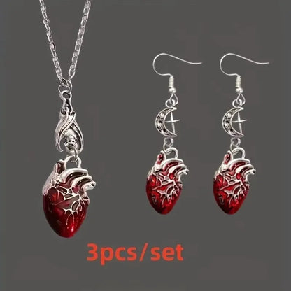 Gothic Vampire Bat Bloody Heart Pendant Necklace Fashionable Pagan Witch Jewelry Anatomy Heart Halloween Accessories Gift - ZOOMNSTORE