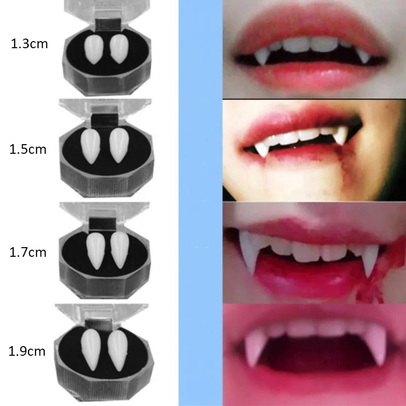 Vampire Fangs Dentures - Halloween Costume Props with Adhesive - ZOOMNSTORE