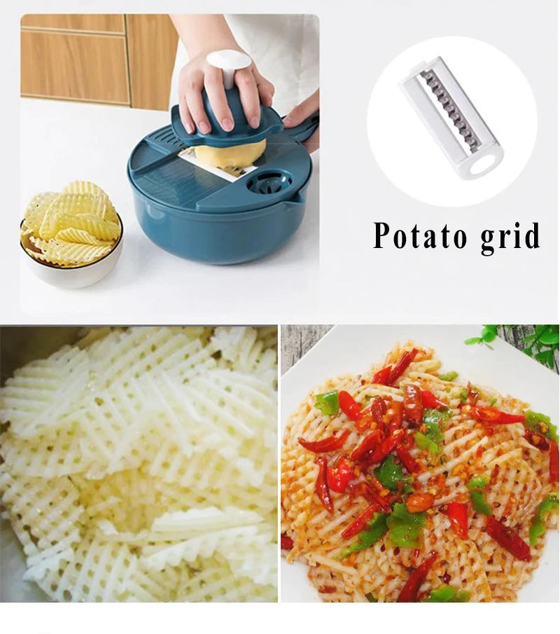 Multi-Functional Vegetable Cutter - 9 in 1 Manual Slicer and Grater Tool - ZOOMNSTORE