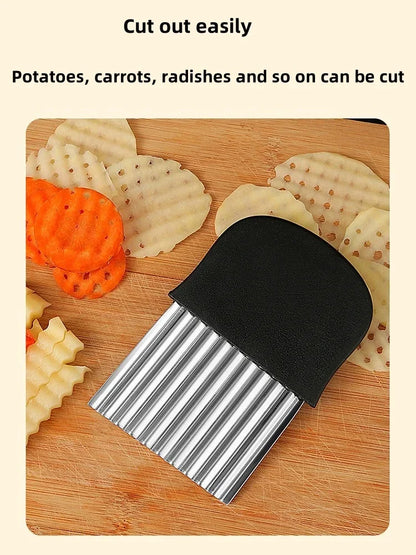 Vegetable Cutter Stainless Steel Potato Chip Slicer - Crinkle Cut Knife Tool - ZOOMNSTORE