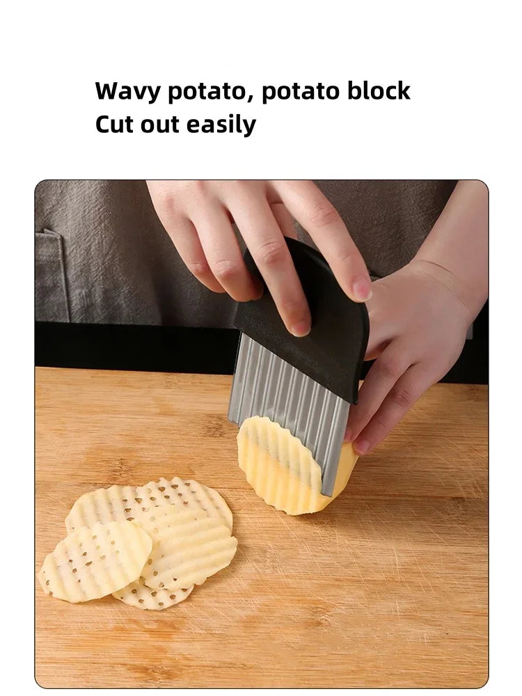 Vegetable Cutter Stainless Steel Potato Chip Slicer - Crinkle Cut Knife Tool - ZOOMNSTORE