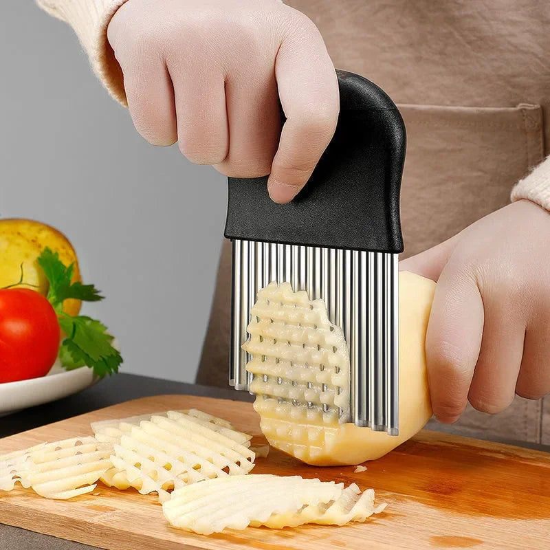 Vegetable Cutter Stainless Steel Potato Chip Slicer - Crinkle Cut Knife Tool - ZOOMNSTORE