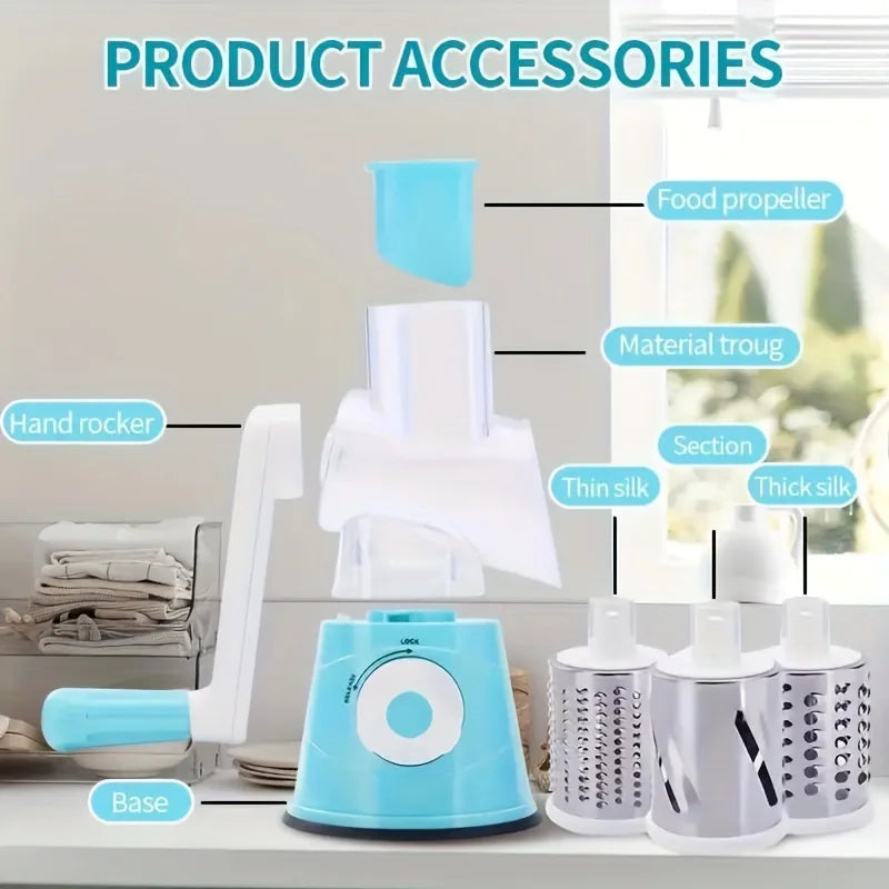 Vegetable Fruit Slicer - Efficient Stainless Steel Kitchen Cutter | Benchtop Drum Grater - ZOOMNSTORE