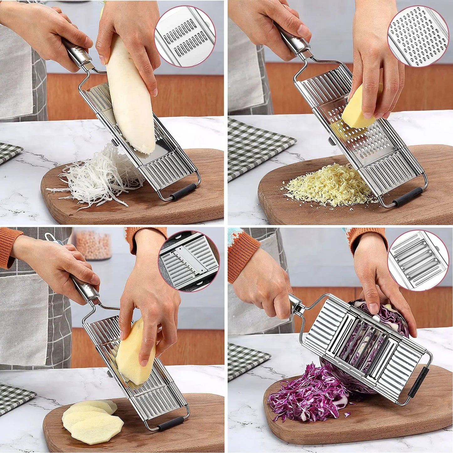Vegetable Slicer - Stainless Steel Manual Multi Blade Cutter With Interchangeable Blades - ZOOMNSTORE