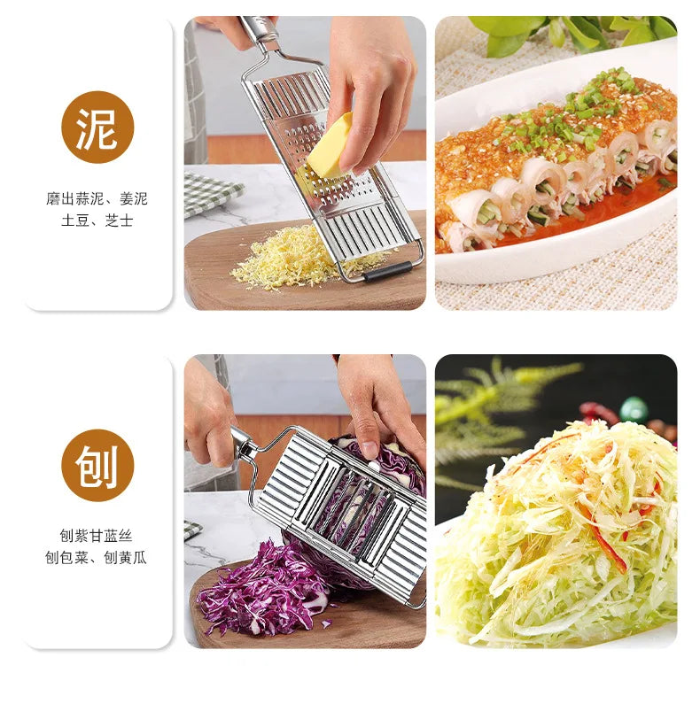 Vegetable Slicer - Stainless Steel Manual Multi Blade Cutter With Interchangeable Blades - ZOOMNSTORE