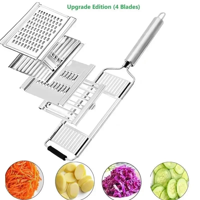 Vegetable Slicer - Stainless Steel Manual Multi Blade Cutter With Interchangeable Blades - ZOOMNSTORE