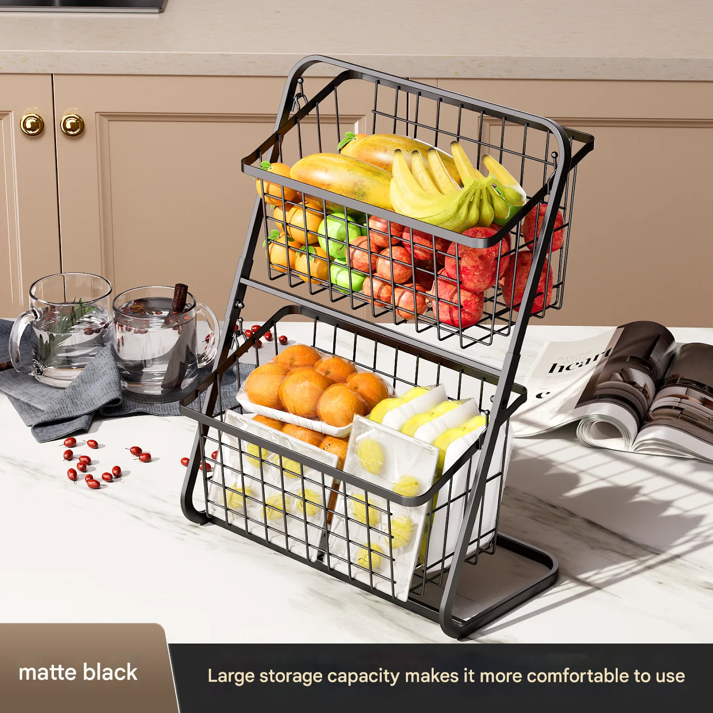 Black Multi-Layer Vegetable Storage Rack - Floor to Ceiling Fruit Basket - ZOOMNSTORE