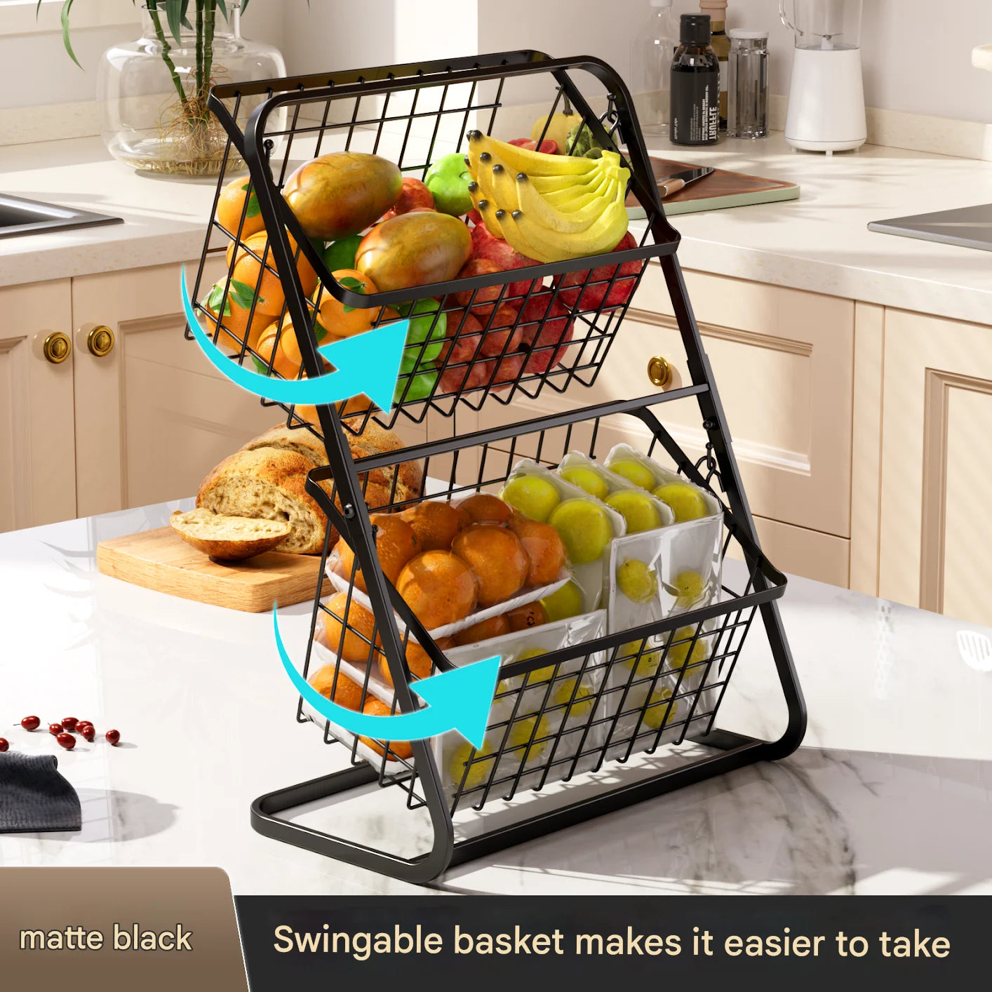 Black Multi-Layer Vegetable Storage Rack - Floor to Ceiling Fruit Basket - ZOOMNSTORE
