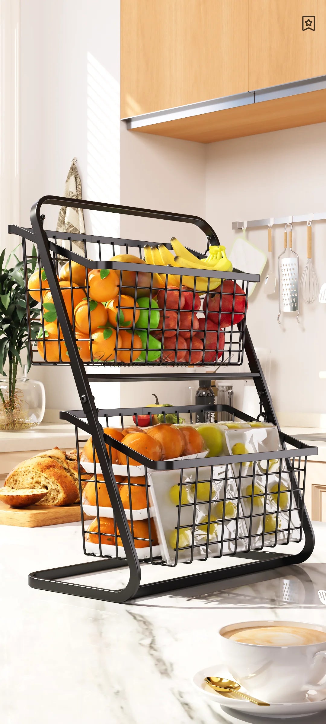 Black Multi-Layer Vegetable Storage Rack - Floor to Ceiling Fruit Basket - ZOOMNSTORE